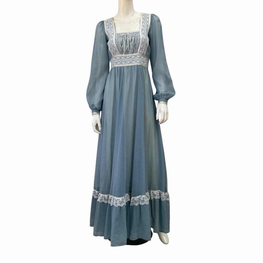 Vintage Gunne Sax Blue Long Sleeve Prairie Dress, S/M